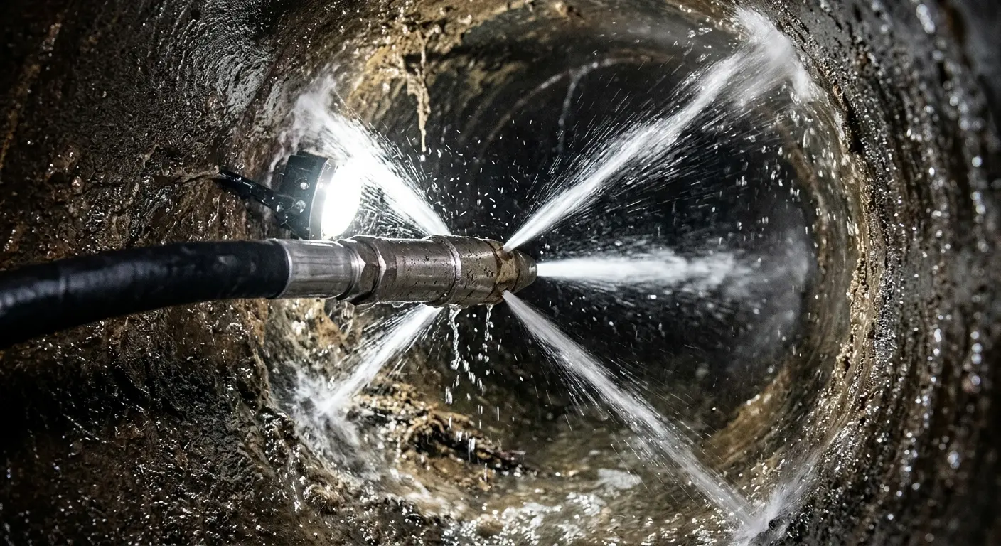 High-pressure hydro jetting nozzle cleaning sewer pipe for Trenchless Sewer Repair in Sweden